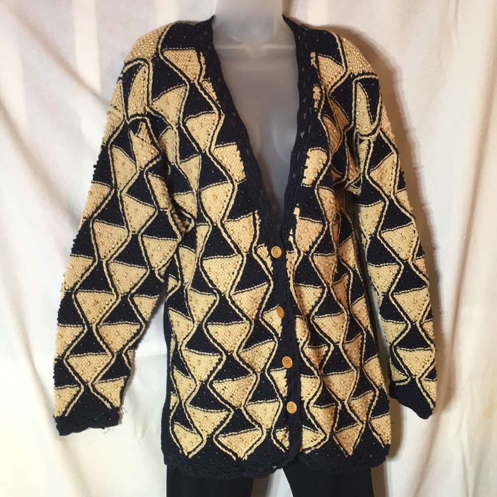 Cappagallo Beaded Black and Tan Sweater